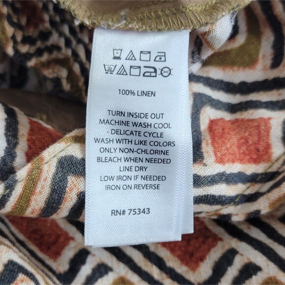 Tahari Pants Womens L Brown Geometric 100% Linen Elastic Waist Wide Leg Crop - Picture 12 of 12